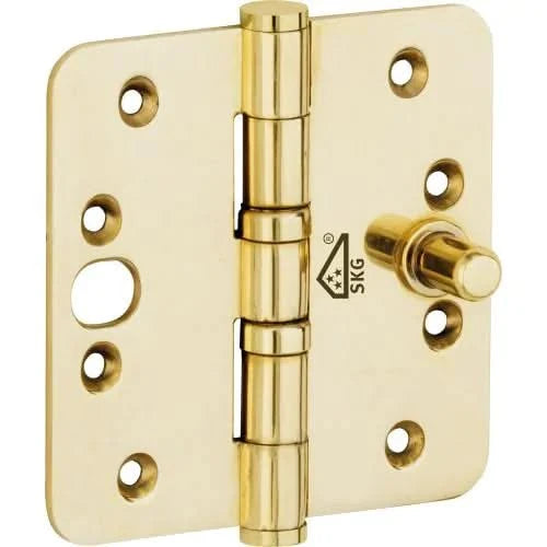 Artitec Mi Satori Kogellagerscharnier SKG3 ronde hoek vlak, vaas en bol 89x89mm in messing ongelakt en messing PVD — gouden veiligheidsscharnieren voor klassieke villa-voordeur en zware binnendeur met SKG3-certificering.