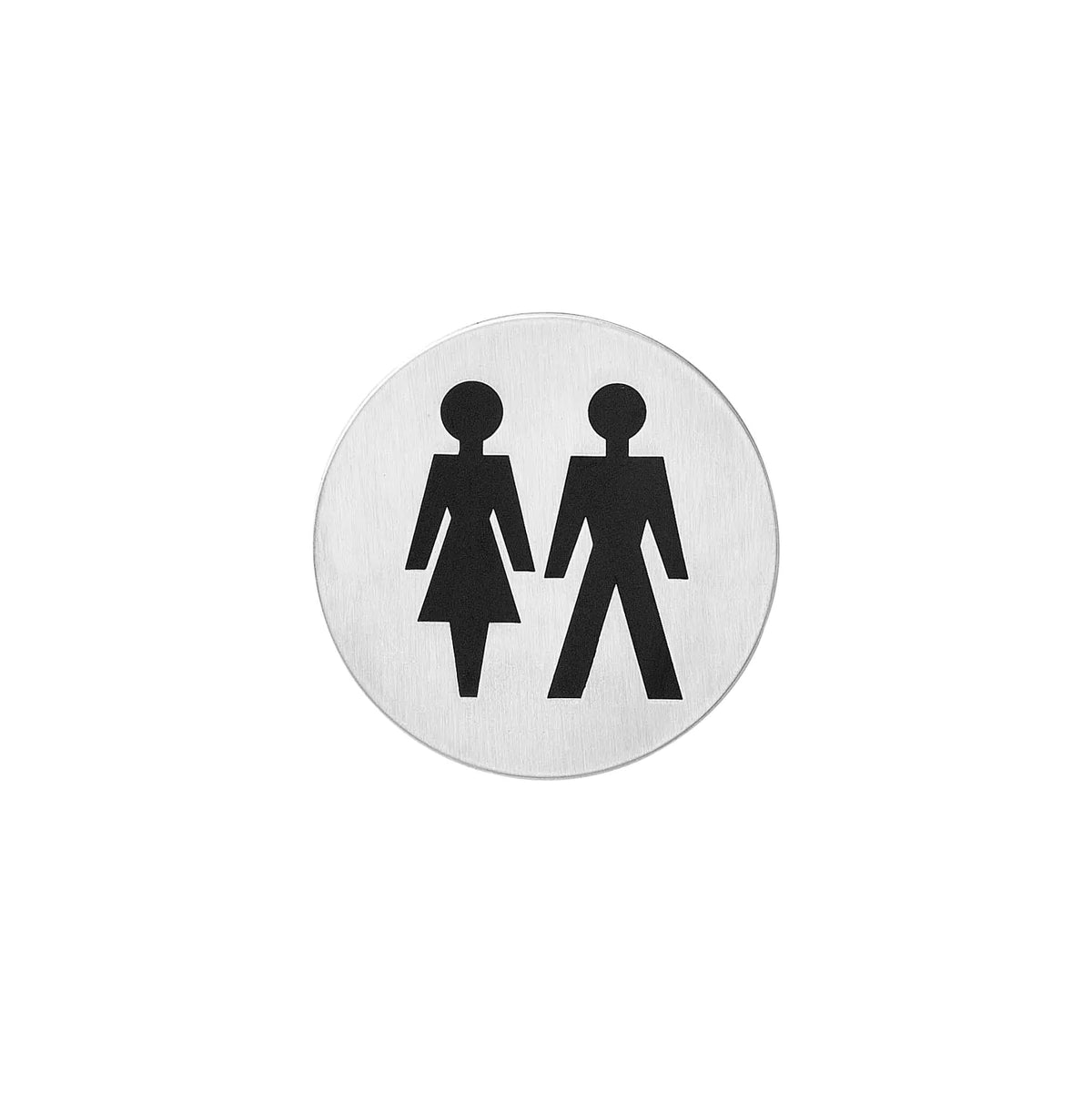 Intersteel en HDD Pro pictogrammen voor toiletten en publieke ruimtes — zelfklevende rond/vierkante deur-pictogrammen in RVS geborsteld en zwart voor dames-, heren-, mindervalide- en rookverbod-aanduiding