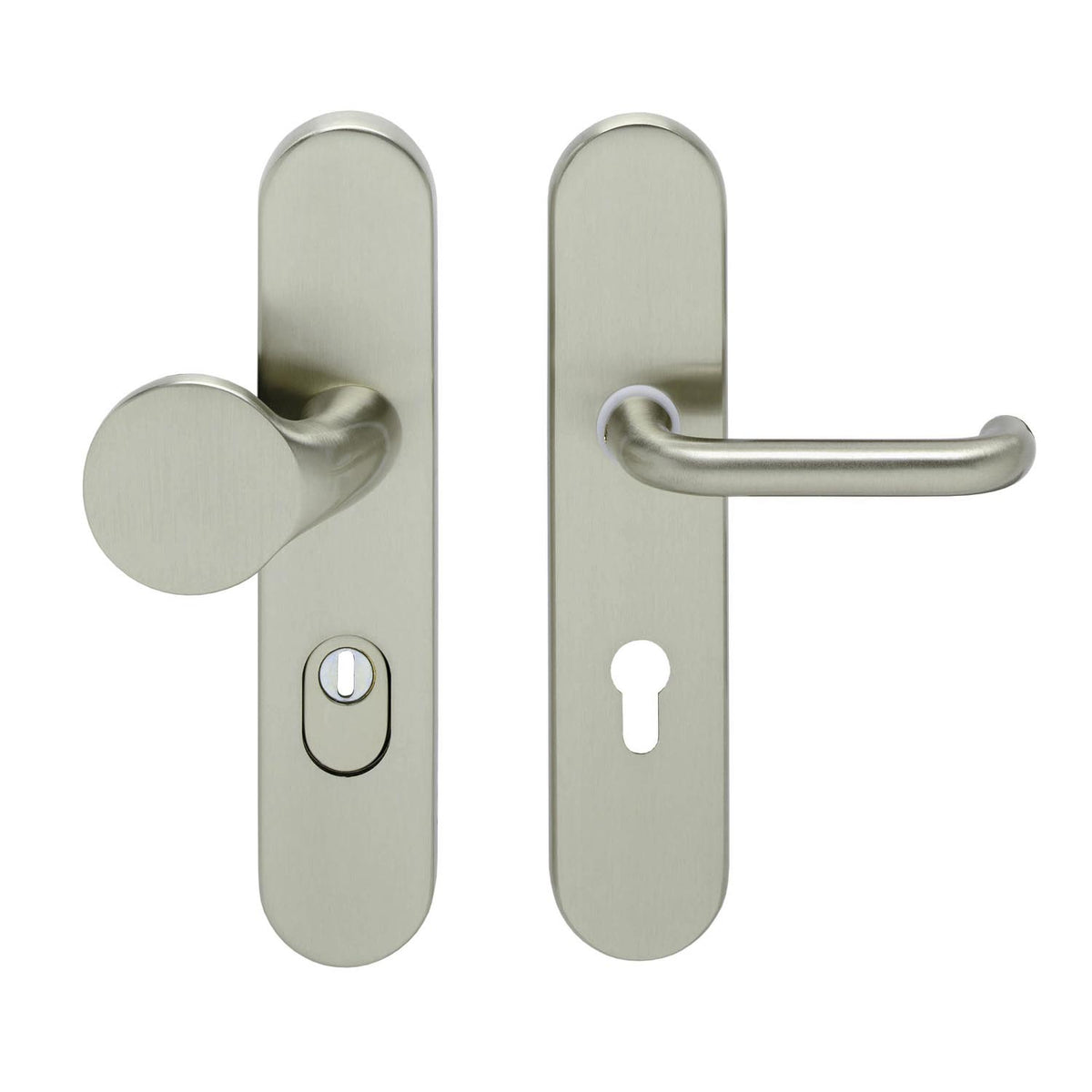 Nikkel mat voordeurbeslag — Intersteel Veiligheidsbeslag Helena PC72 en PC92 met kerntrekbeveiliging plus Artitec Mi Satori Voordeurknop Kogel 60mm in mat nikkel PVD voor klassieke en monumentale voordeuren