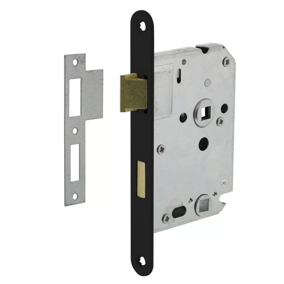 Zwart badkamerslot insteekslot — PC 78 mm voorplaat RAL 9005