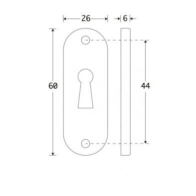 Artitec sleutelrozet ovaal 60x26 mm messing ongelakt detail