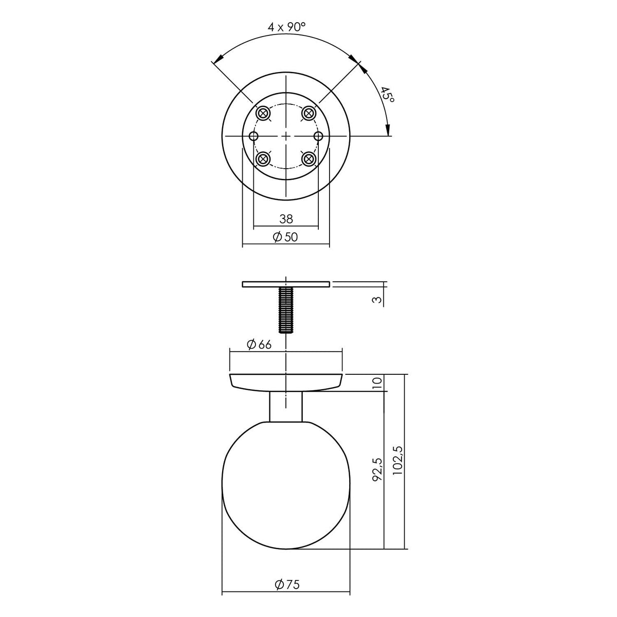 Intersteel voordeurknop bol ø75 mm PVD messingkleur - detail