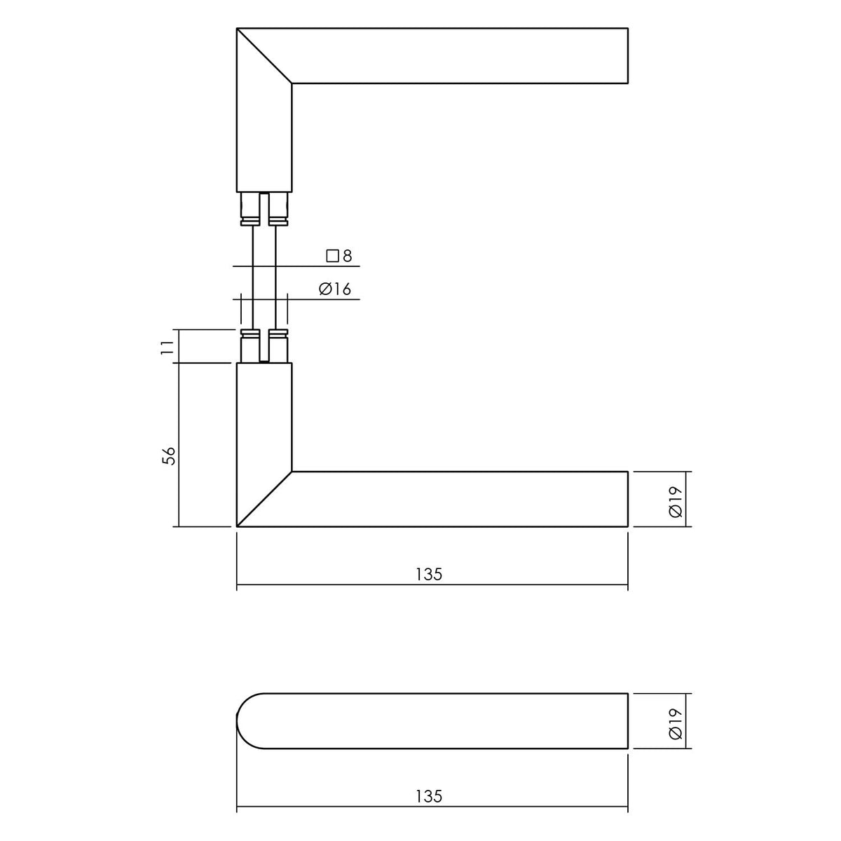 Intersteel deurkruk Jura op vierkant rozet messing getrommeld detail