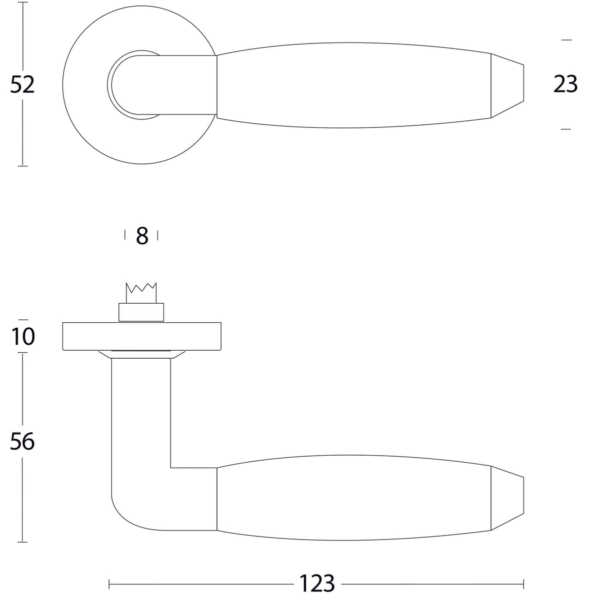 Intersteel deurkruk combinatie op rozet messingkleur/zwart – detailfoto