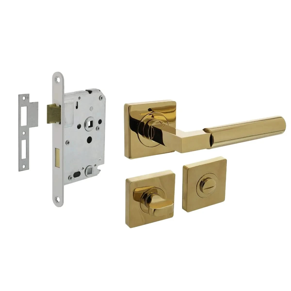 Intersteel deurbeslagset toiletslot messing (goud) met deurkruk Bau-stil – vooraanzicht