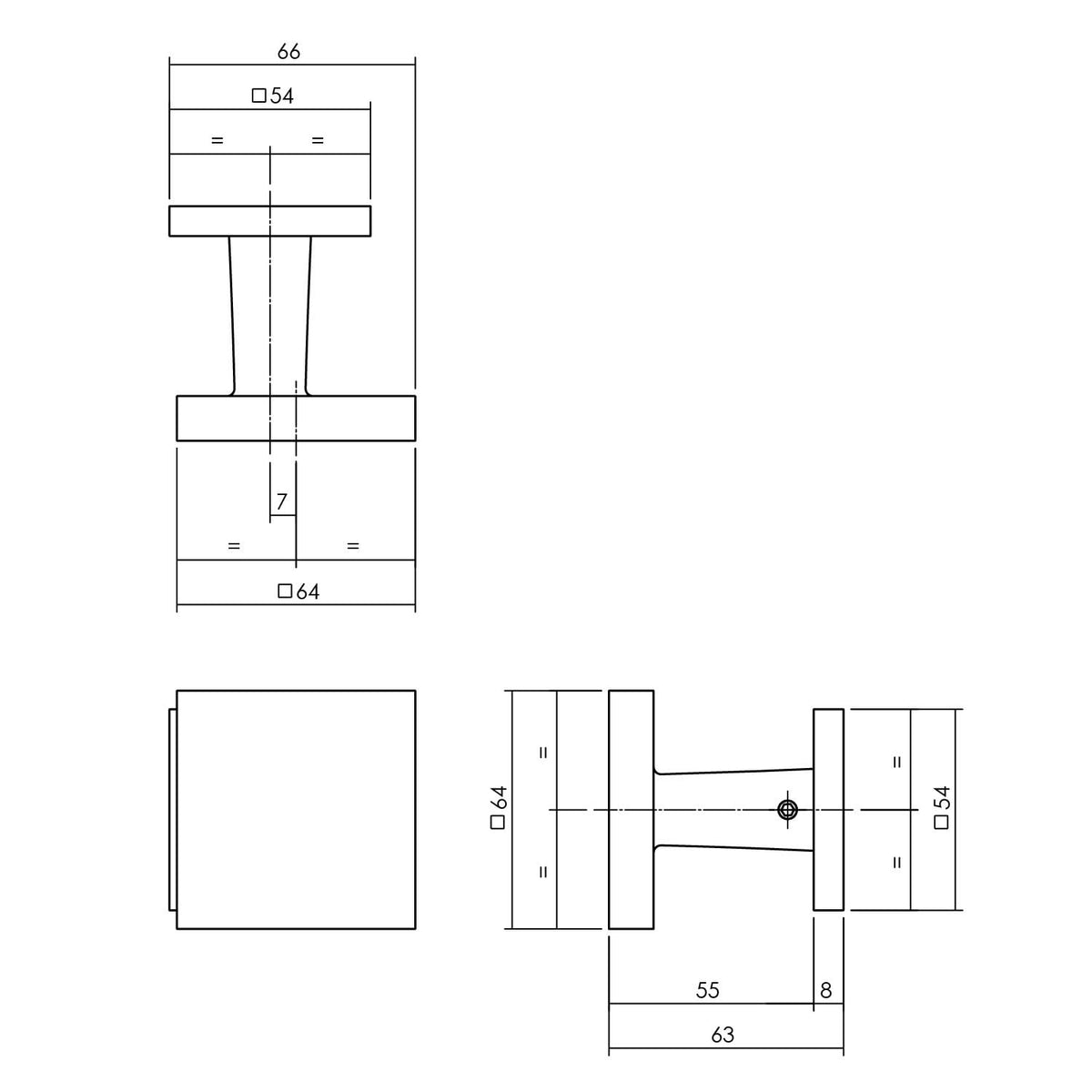 Intersteel voordeurknop vierkant PVD messingkleur detail