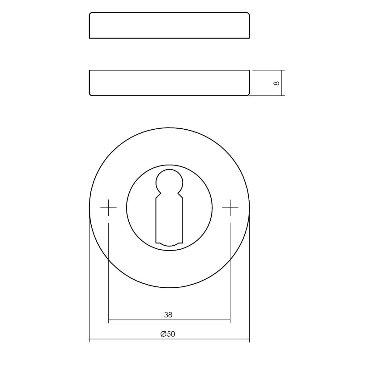 Intersteel sleutelgatrozet rond chroom – detailweergave