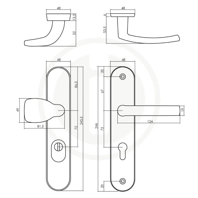 Intersteel veiligheidsbeslag PC72 nikkel mat ovaal voordeurbeslag detailafbeelding