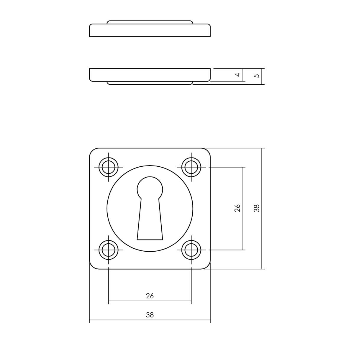 Intersteel rozet met sleutelgat vierkant nikkel – detail