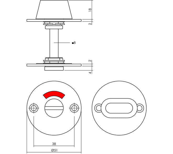 Intersteel rozet toilet-/badkamersluiting 2 mm dun RVS/zwart - detail