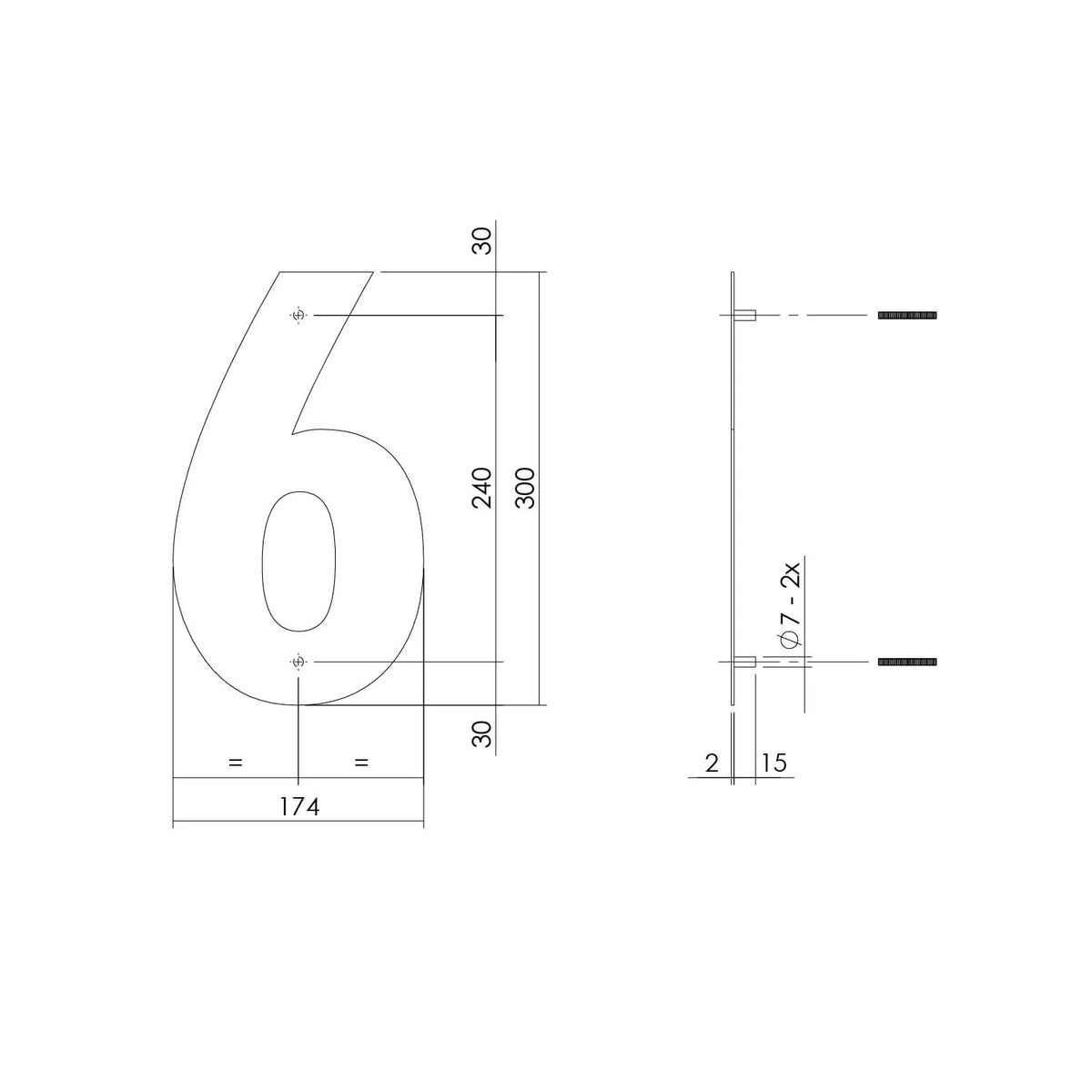 Intersteel huisnummer 6 XL mat zwart - detail