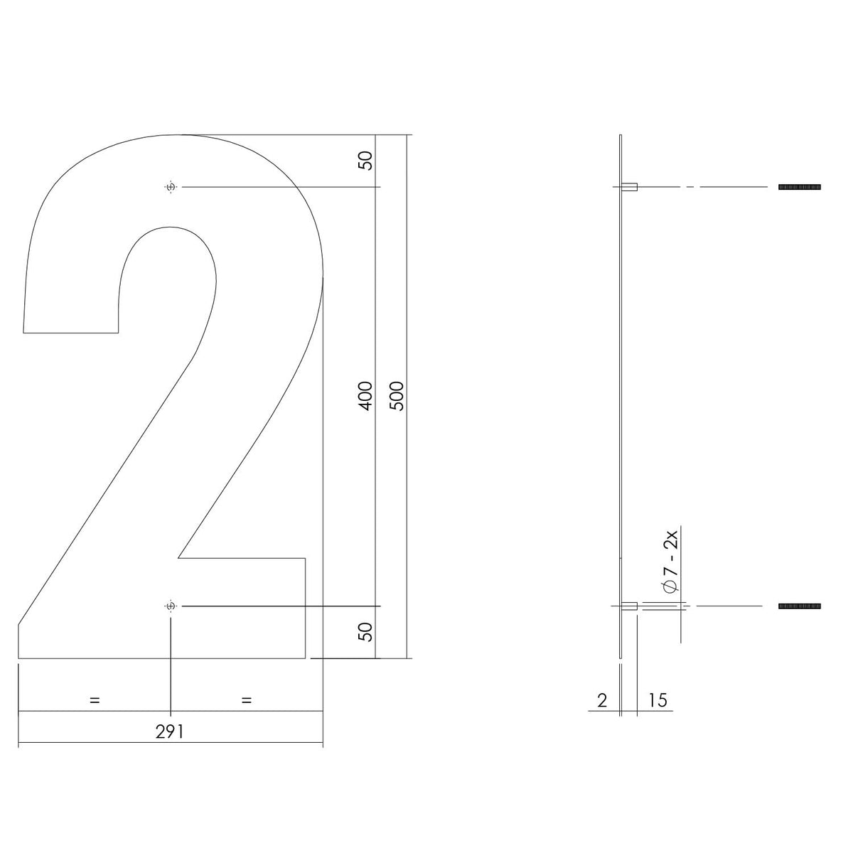 Intersteel huisnummer 2 XXL mat zwart - detail