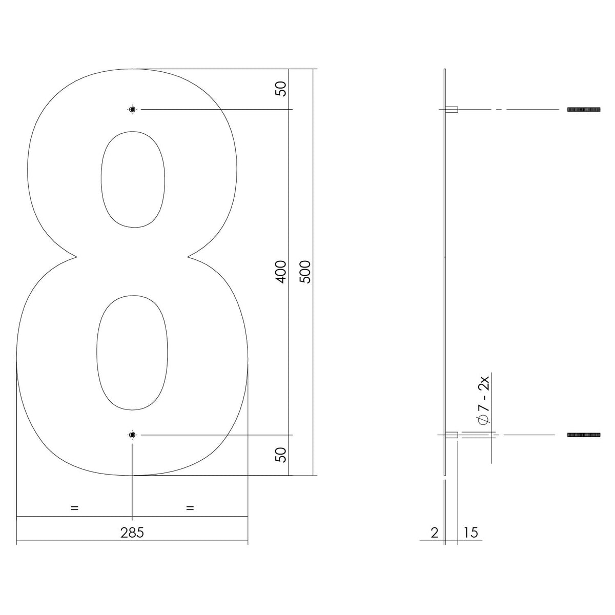 Intersteel huisnummer 8 XXL mat zwart - detail
