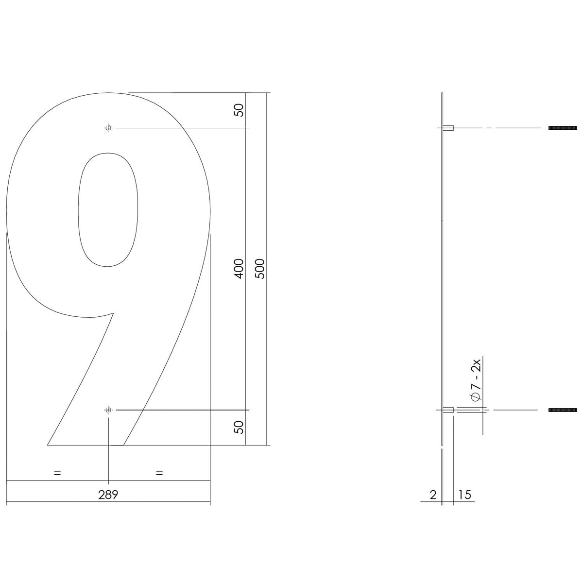 Intersteel huisnummer 9 XXL mat zwart - detail