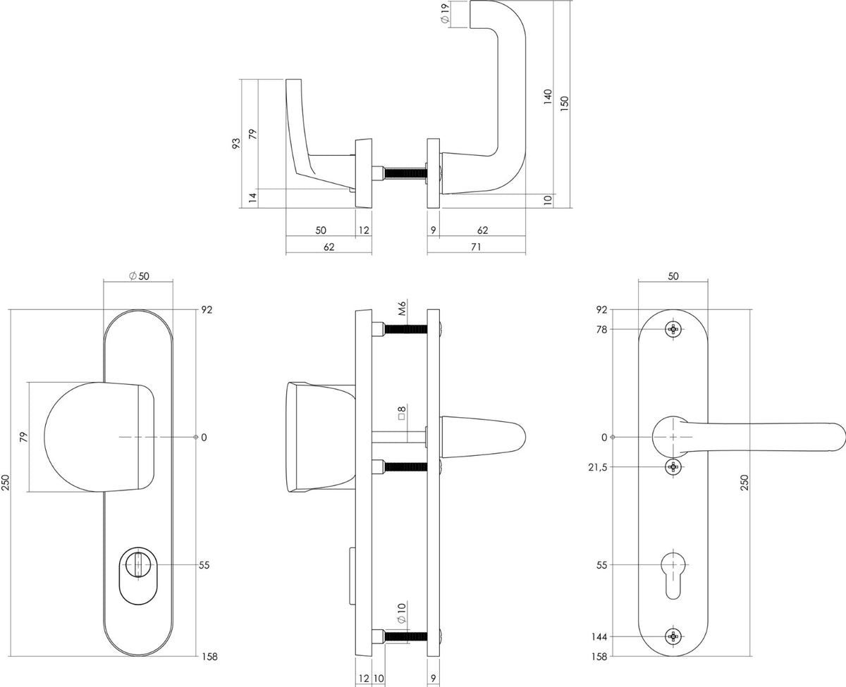 Intersteel voordeurbeslag ovaal SKG*** aluminium zwart detail