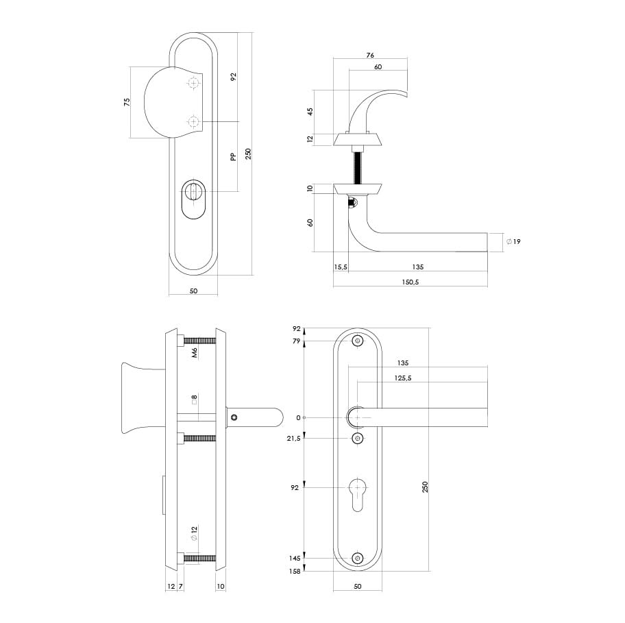 Intersteel veiligheidsbeslag Luzern ovaal greep/kruk RVS getrommeld detail