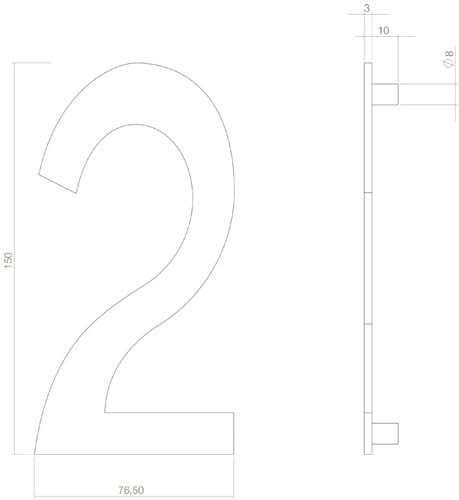 Intersteel huisnummer 2 150 mm RVS Getrommeld – detailfoto