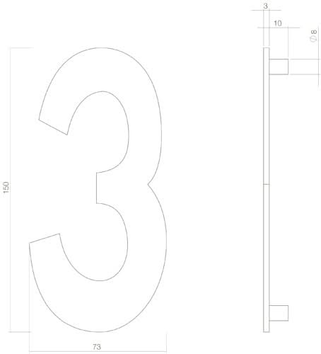 Intersteel huisnummer 3 150mm RVS getrommeld - detailfoto