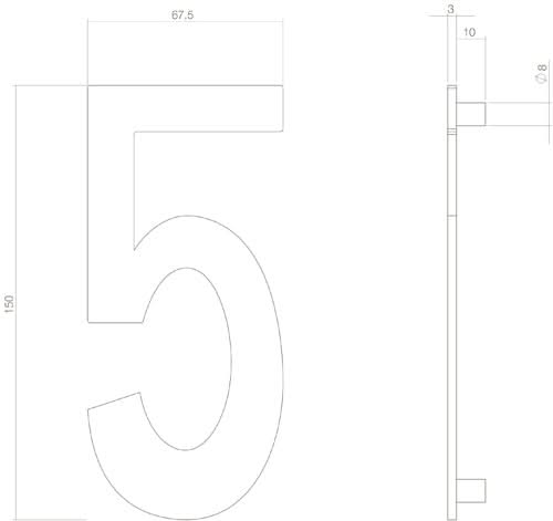Intersteel huisnummer 5 150 mm RVS Getrommeld – detailfoto