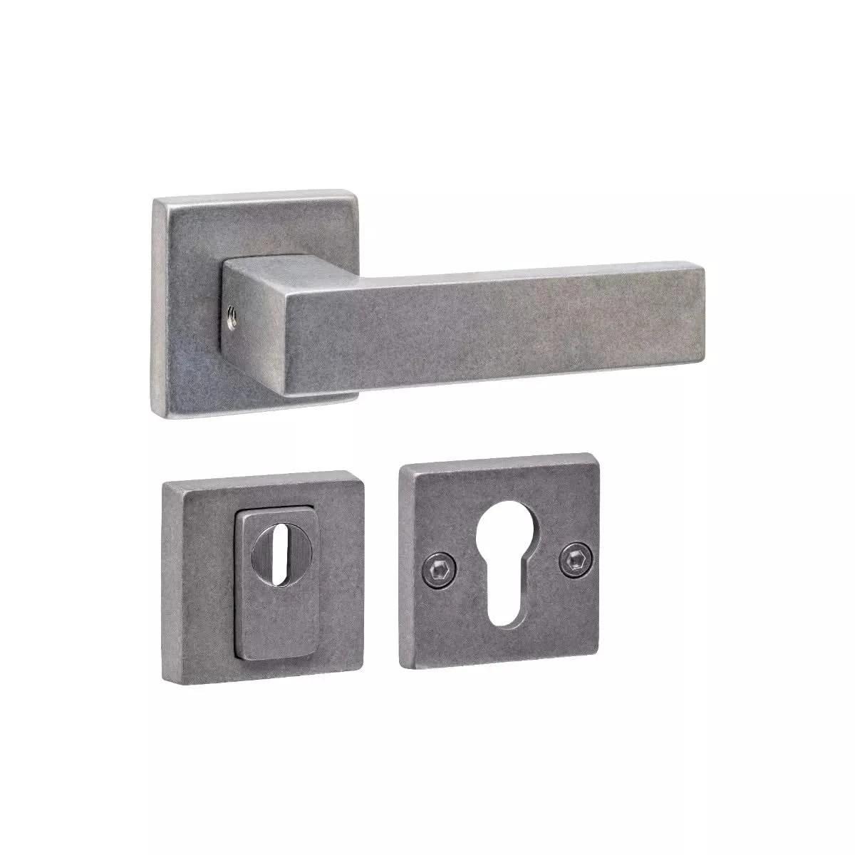 Intersteel set achterdeurbeslag Amsterdam vierkant RVS getrommeld - vooraanzicht