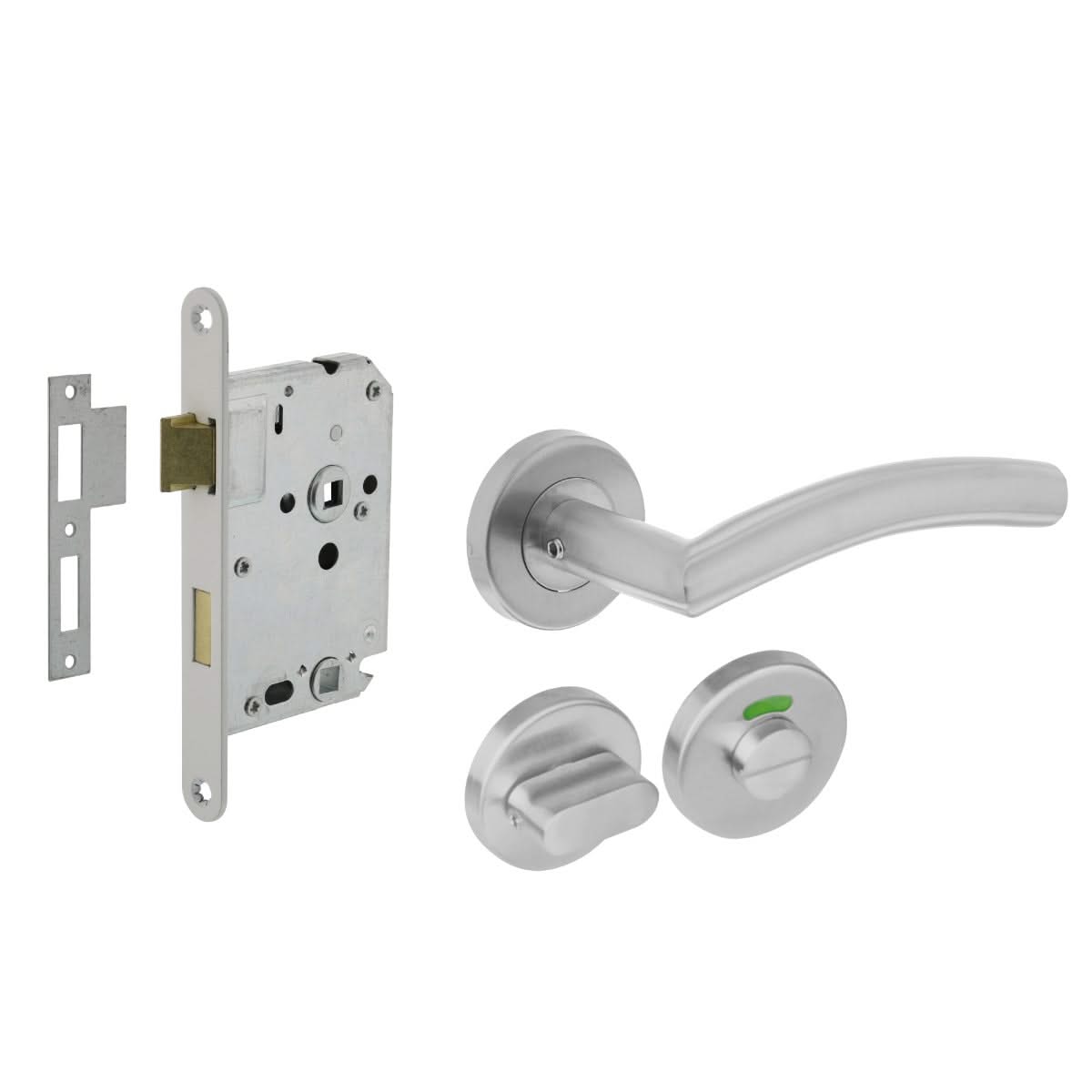 Intersteel toiletslot-set RVS wit met deurkruk Jupiter op rond rozet – vooraanzicht