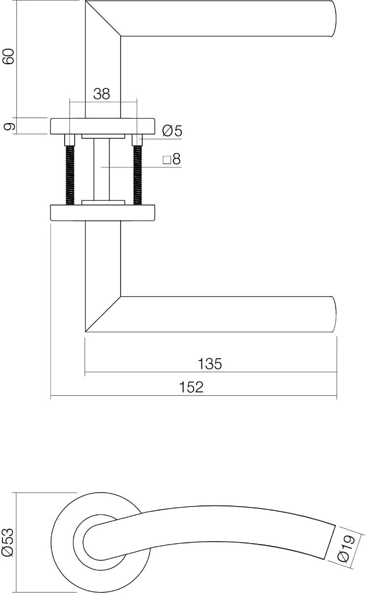 Intersteel toiletslot-set RVS wit met deurkruk Jupiter op rond rozet – zijaanzicht