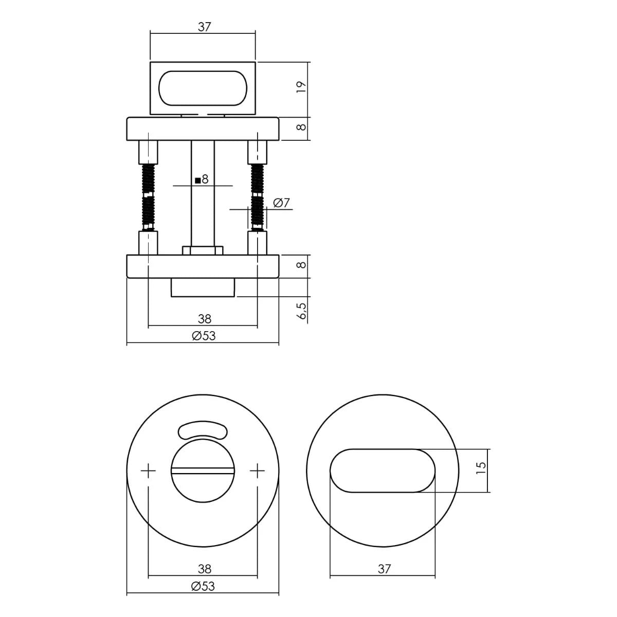 Intersteel toiletslot-set RVS wit met deurkruk Jupiter op rond rozet – gemonteerd