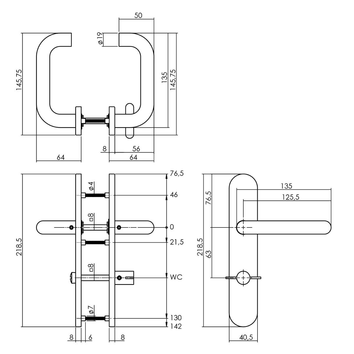 Intersteel deurkruk Rond op schild WC RVS geborsteld - detail