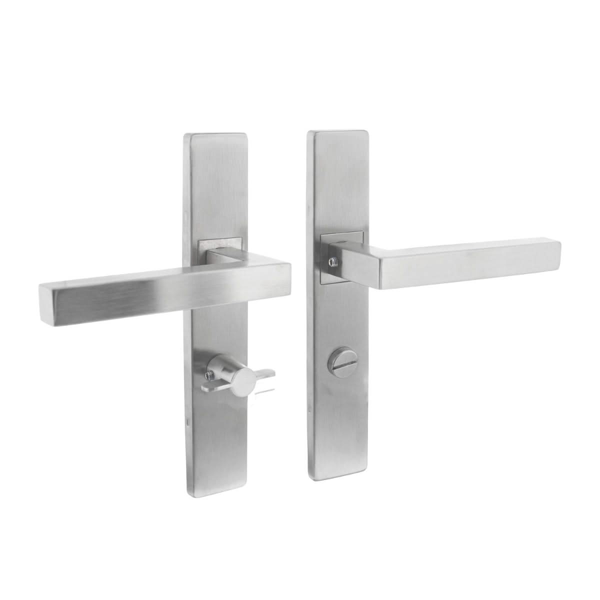Intersteel deurkruk vierkant op schild toilet/WC RVS geborsteld - vooraanzicht