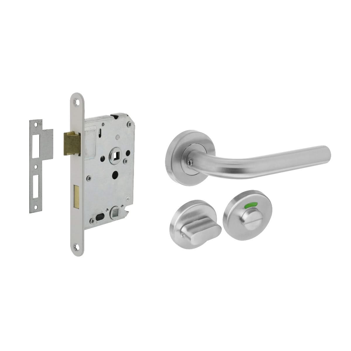 Intersteel deurbeslagset wc-slot wit deurkruk Recht RVS vooraanzicht