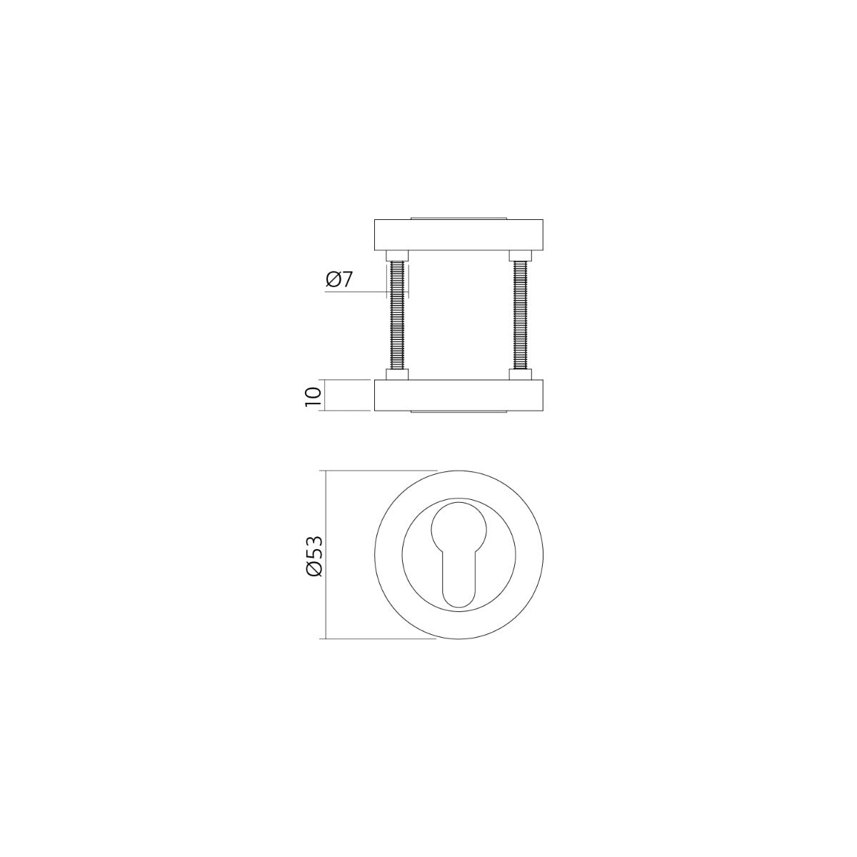 Intersteel cilinderrozetten verdekt ø53x10mm rvs detail