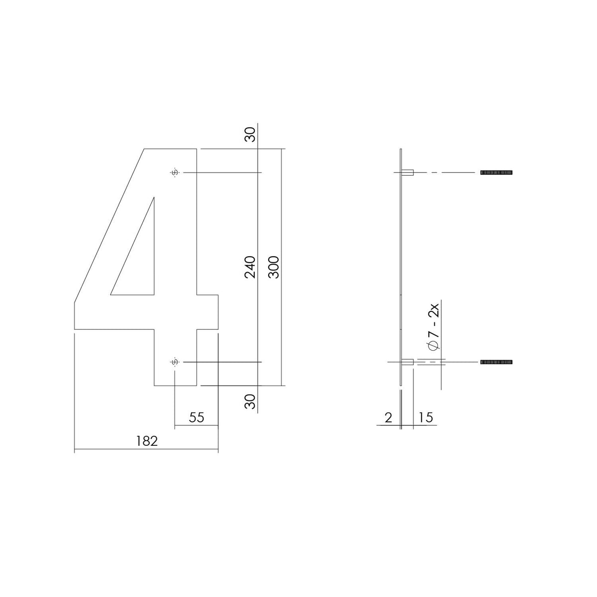 Intersteel huisnummer 4 XL geborsteld - detail