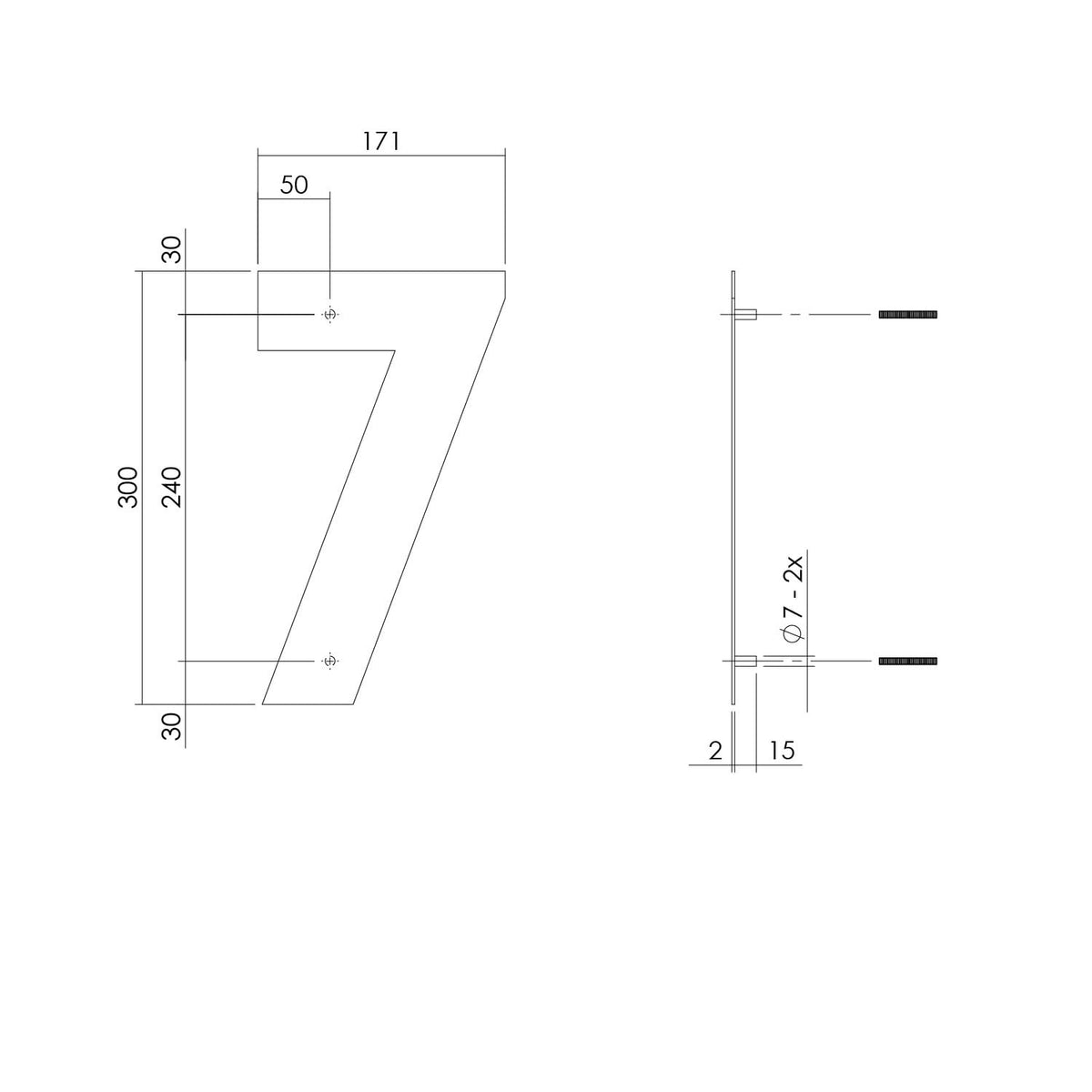 Intersteel huisnummer 7 XL hoogte 30 cm rvs geborsteld – detailfoto