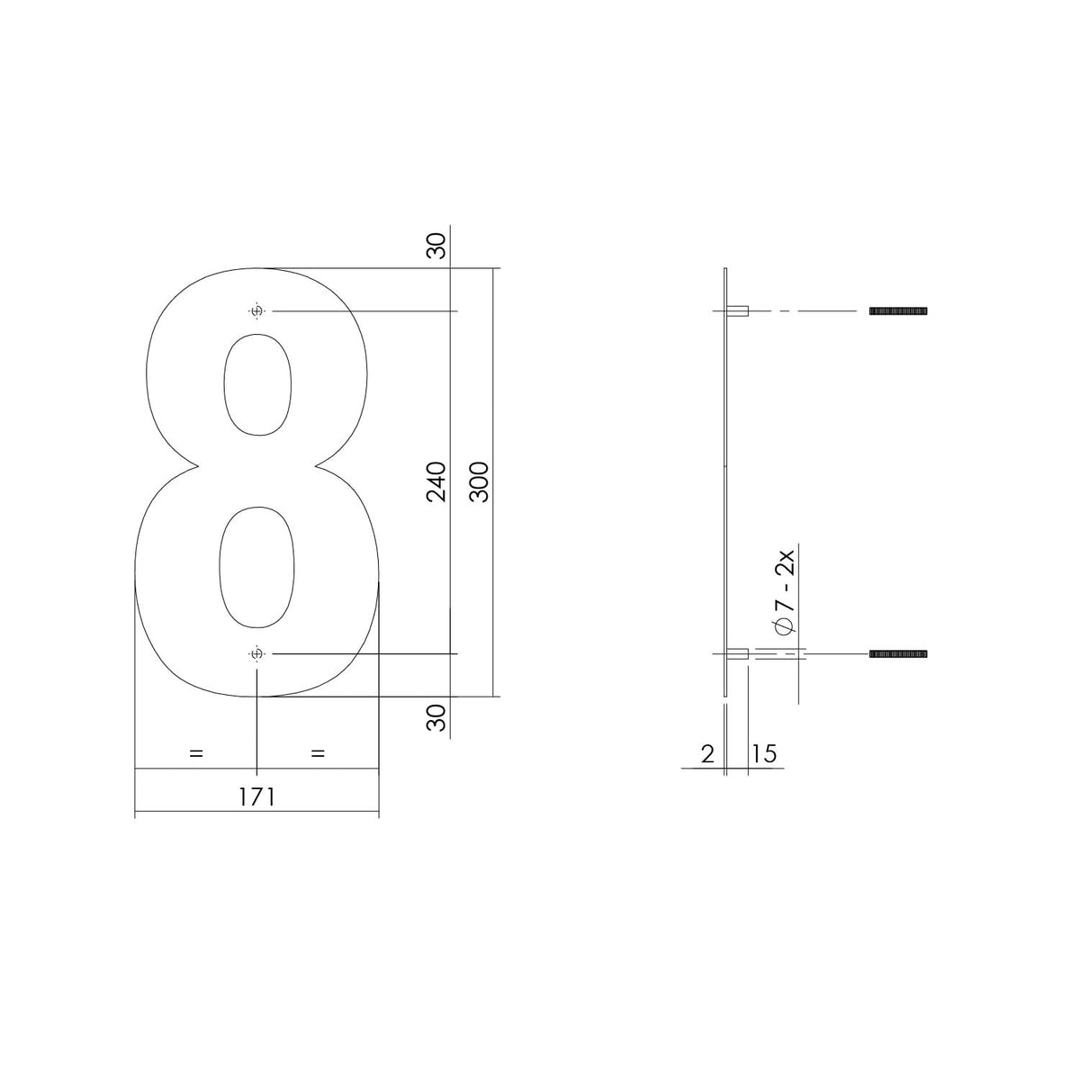 Intersteel huisnummer 8 XL hoogte 30 cm rvs geborsteld – detailfoto