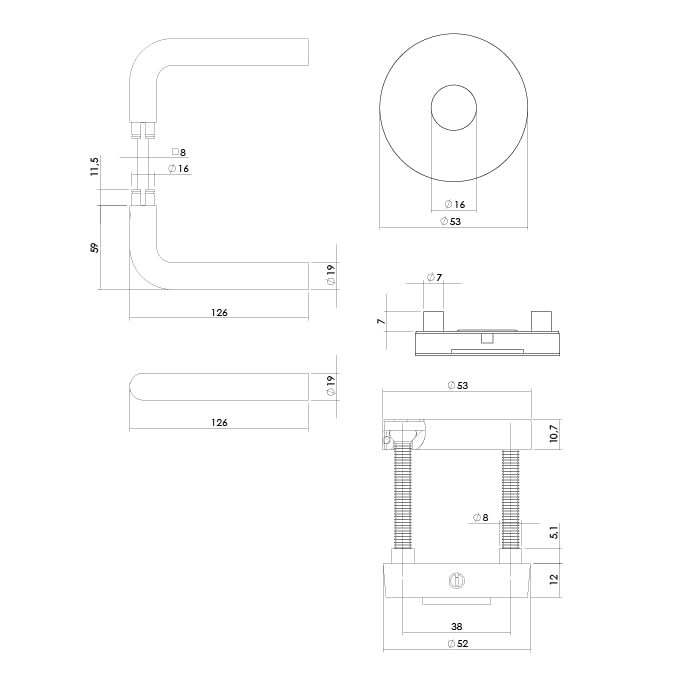 Intersteel achterdeurbeslag set deurkruk Luzern RVS getrommeld detail