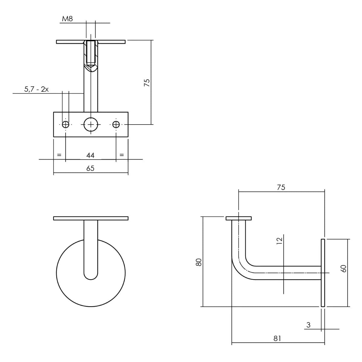 Intersteel leuninghouder vlak zadel RVS geborsteld - detailweergave