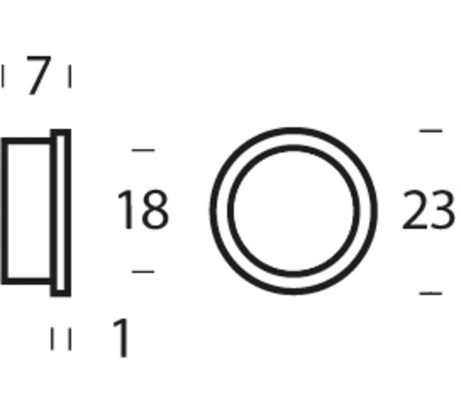 Intersteel halsring nylon wit ø23 mm reductie 20-18 mm, maattekening met afmetingen