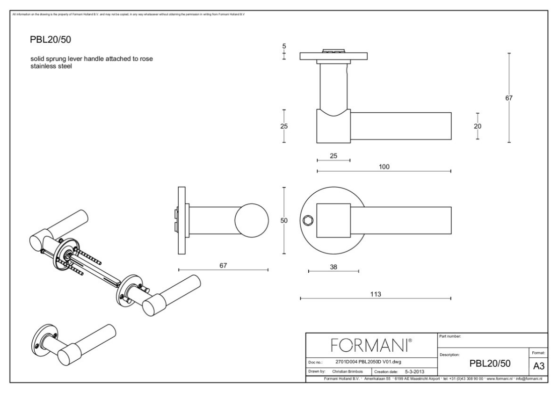 Formani PBL20/50 deurkruk wit – detail