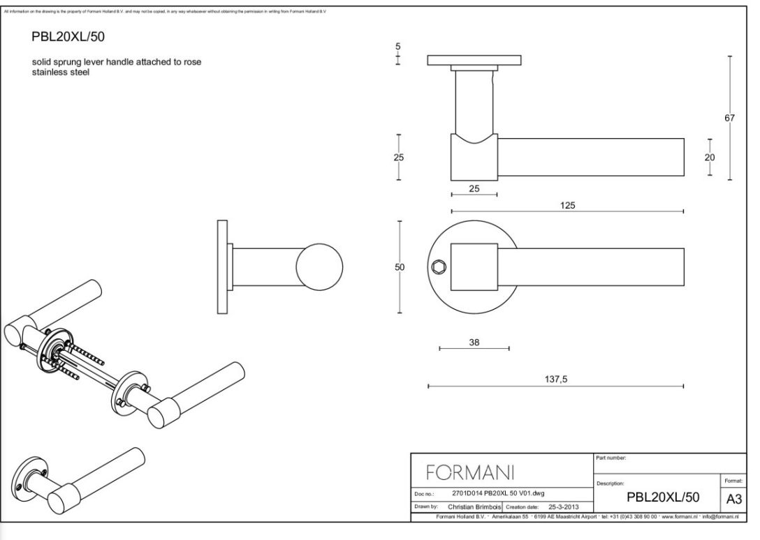 Formani PBL20XL/50 deurkruk mat zwart – detail