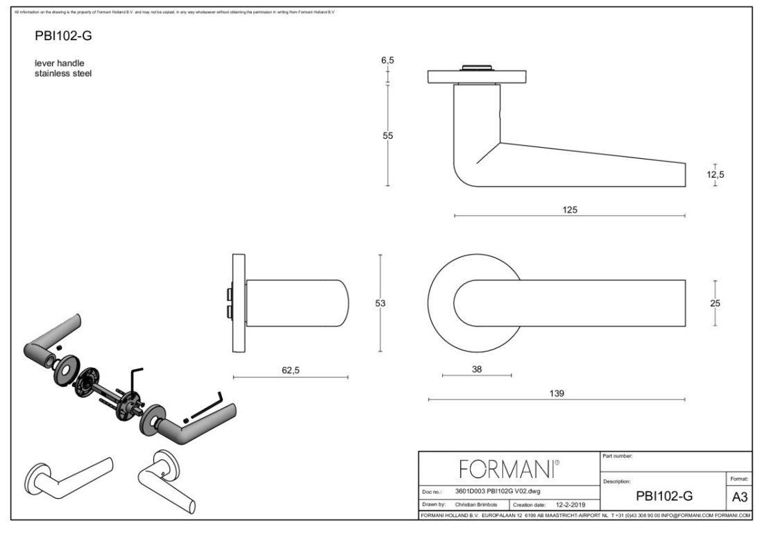 Formani PBI102-G deurkruk Piet Boon PVD mat zwart detail