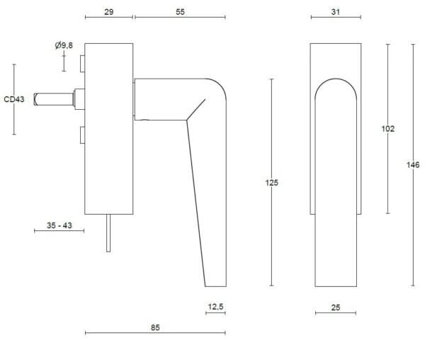 Formani PBI102-DKLOCK draaikiepgarnituur PVD mat zwart – detail