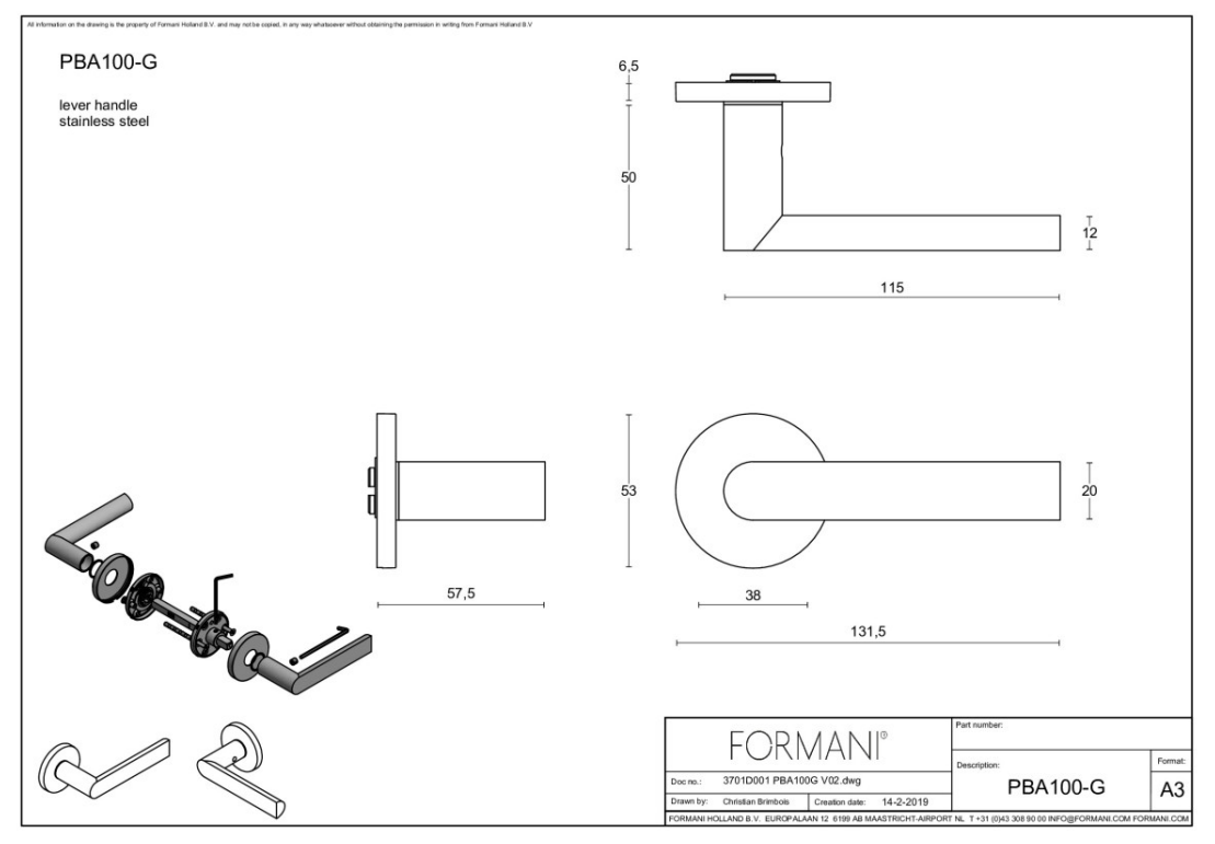 Formani PBA100-G deurkruk Piet Boon PVD mat zwart detail