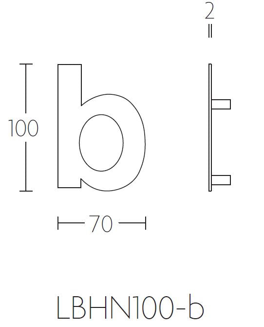 Formani BASICS huisletter B in mat goud met PVD-coating – lijntekening met maatvoering