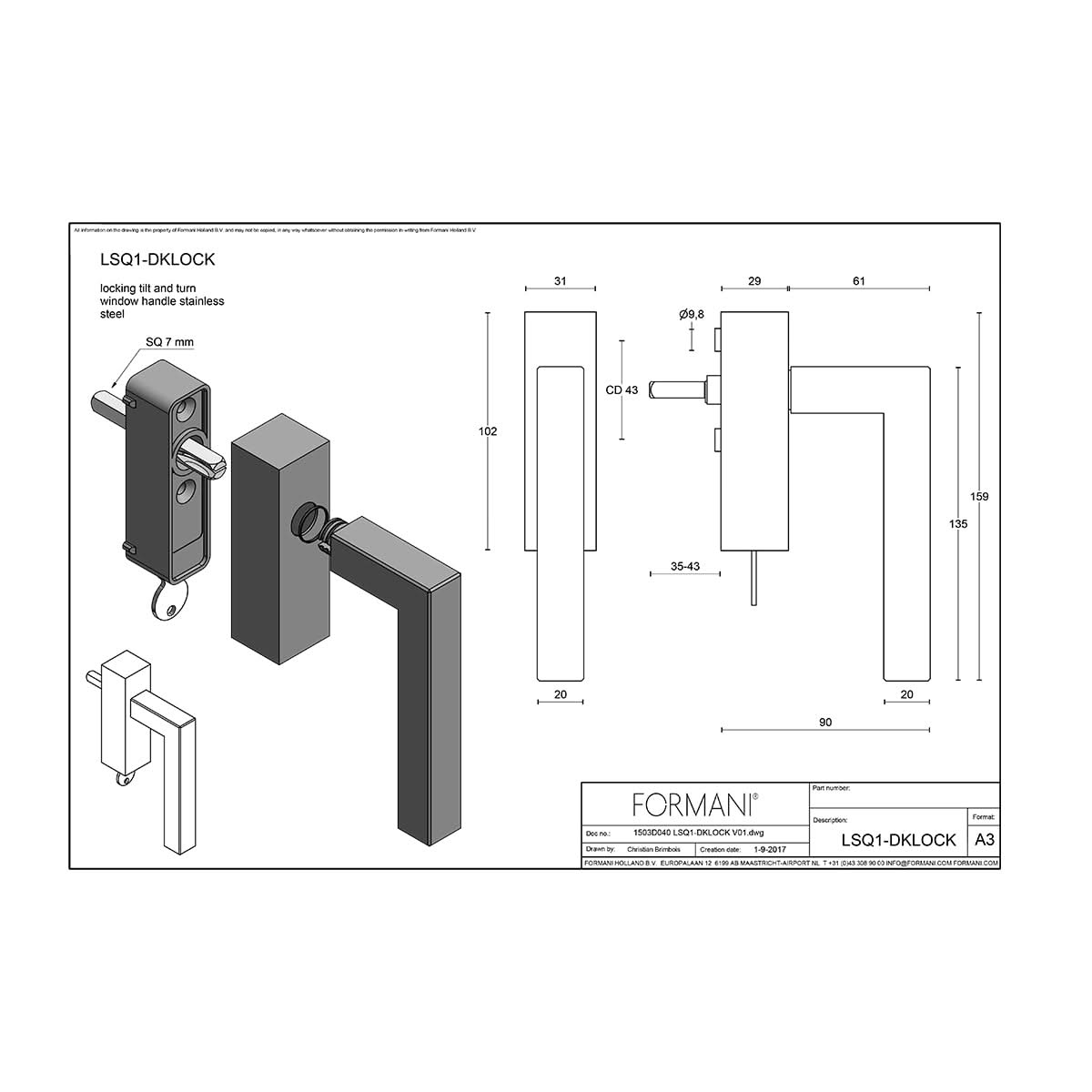 FORMANI LSQ1-DKLOCK draaikiepgarnituur producttekening