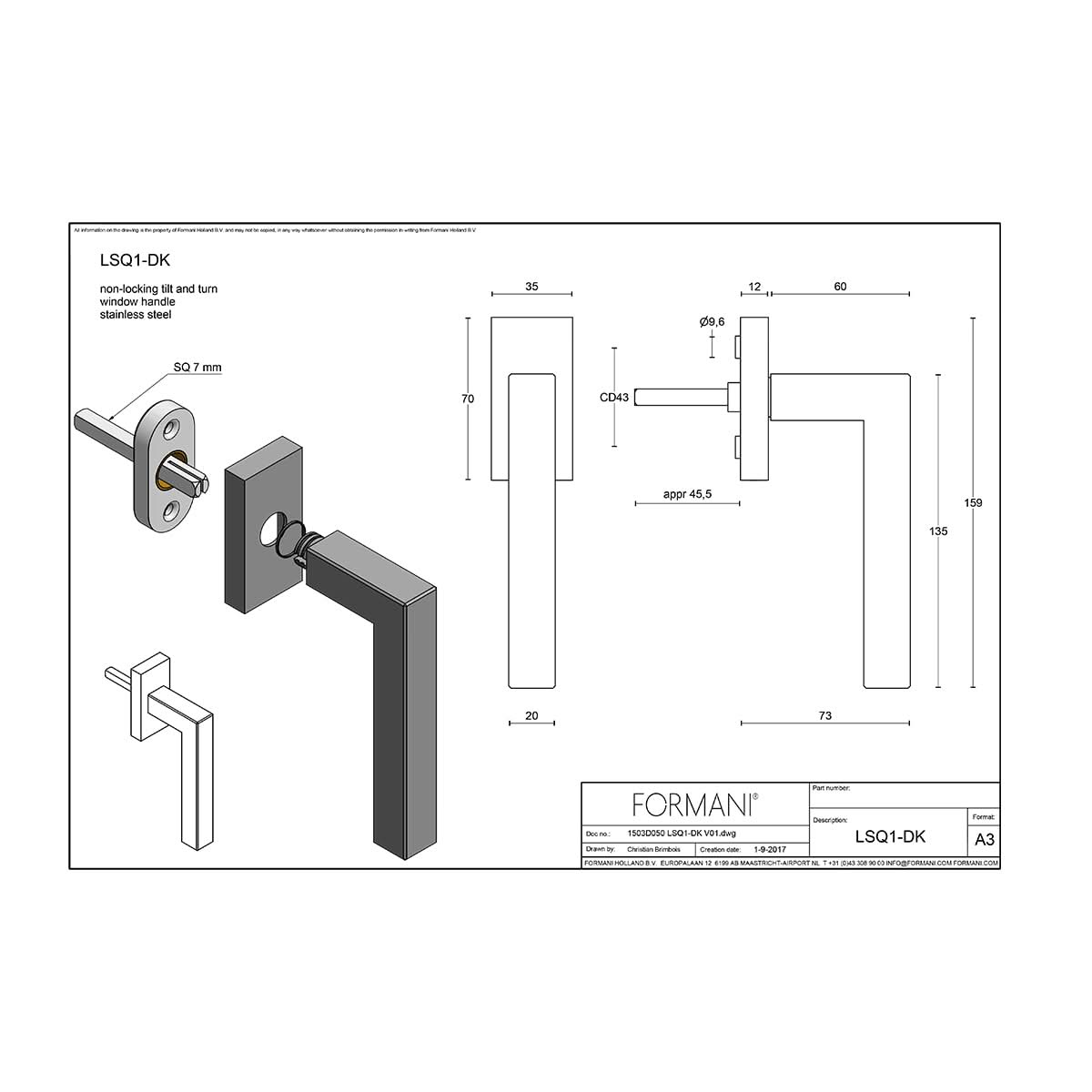 Formani LSQ1 draaikiepgarnituur mat zwart detail