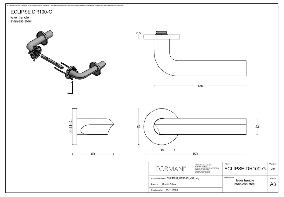 Formani DR100-G deurkruk pvd licht brons – detail