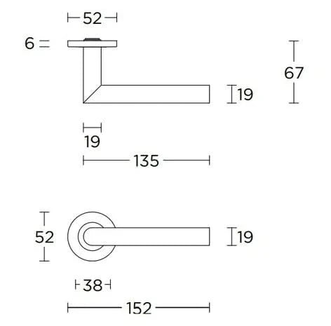 Formani BASIC LB2L-19 deurkruk – technische maatschets