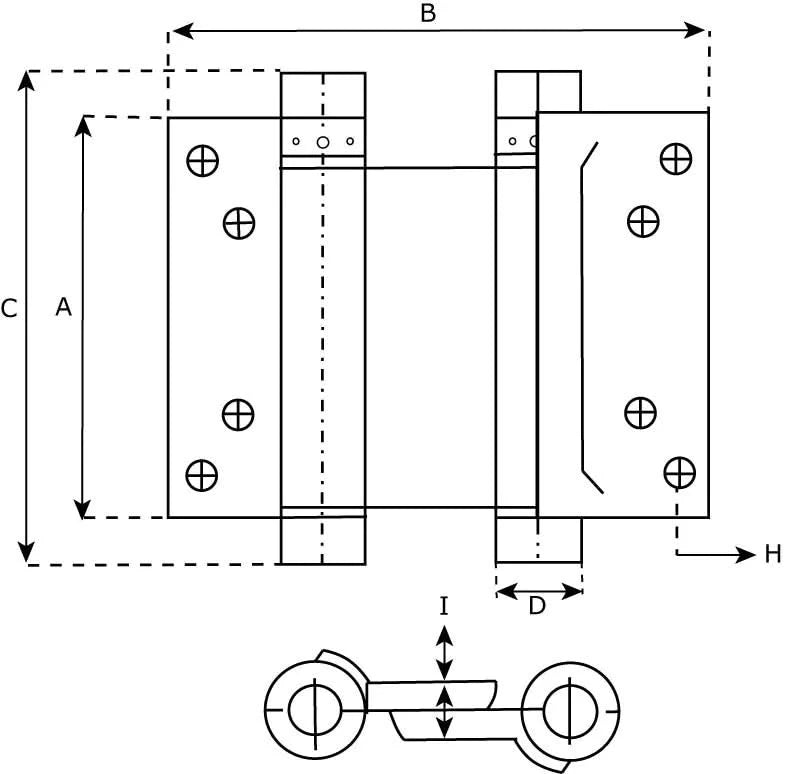 Bommer dubbelwerkend scharnier 39/175 mm – maattekening met afmetingen