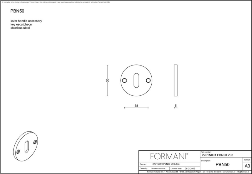 Formani sleutelplaatje PBN50 brons detail