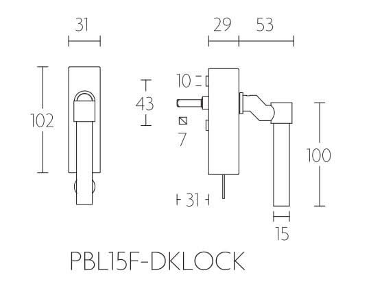 Formani PBL15F-DKLOCK draaikiepgarnituur mat roestvast staal – detail